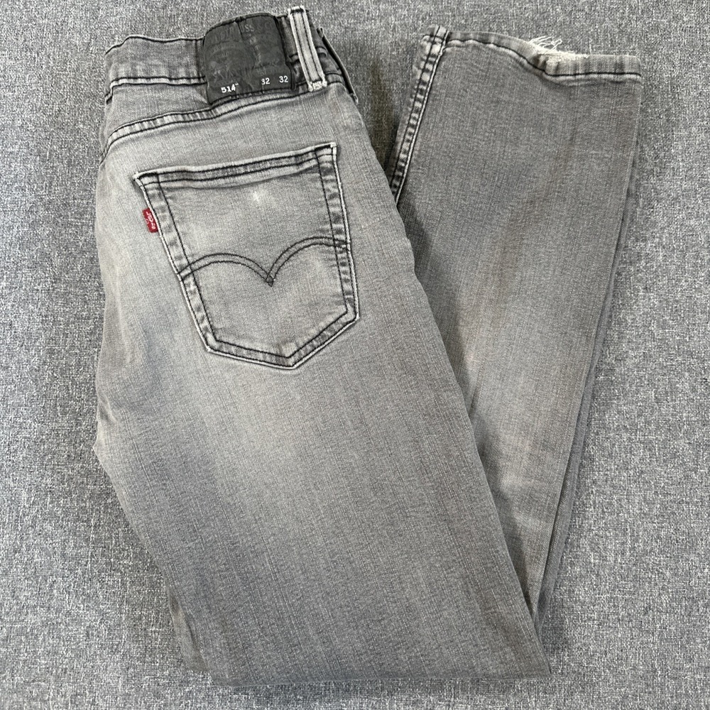 Levis 514 Jeans Mens 32x32 Gray Distressed Straight Fit‎ Denim Pants